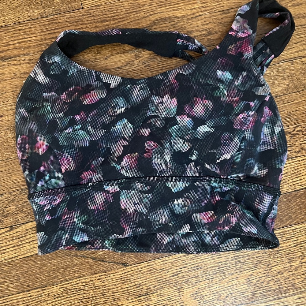 Lululemon Women's Medium Support Purple Black Floral Sports Bra Size 4